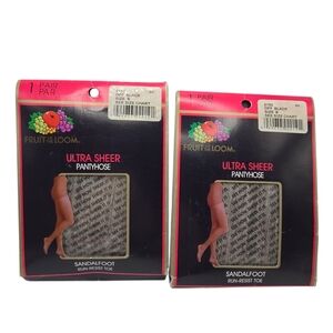 Vintage Fruit Of The Loom Ultra Sheer Off Black Pantyhose Size B M/L 2 Pairs
